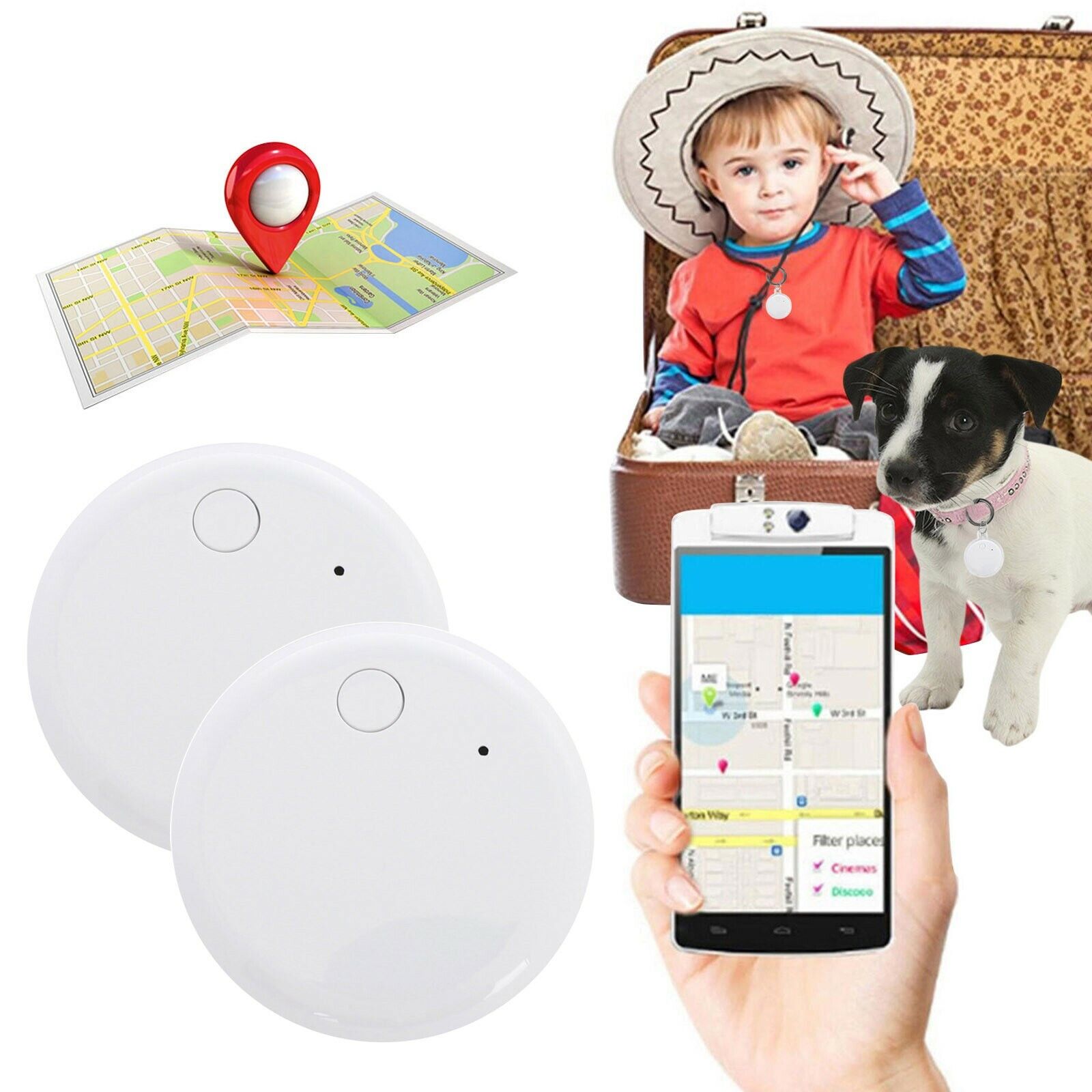 2X Mini Cat Dog Pet Tracking Locator GPS Tracking Device Bluetooth Finder Device
